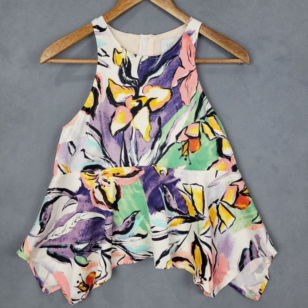 HD In Paris Kimono Tank Top Women's 2 Petite Multi Floral Back Zip Round Neck